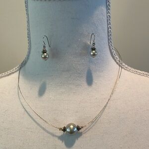 2 PC Silver Tone Ball & Wire Necklace & Earring Set